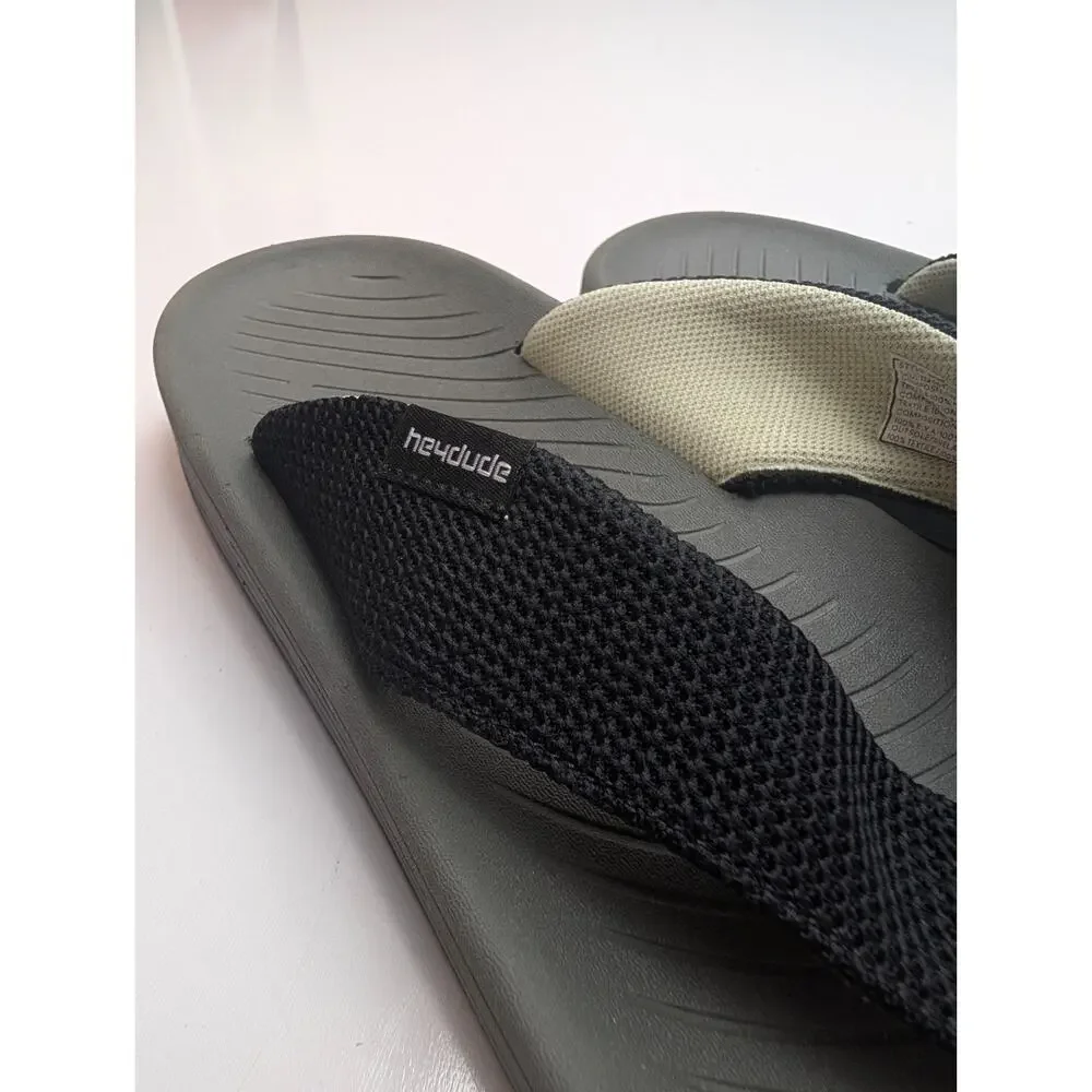 Hey Dude Milo Black Army Flip Flop Thong Sandals Men's Size 15 Comfort